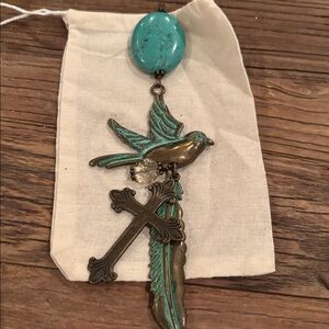 Turquoise Bird and Cross Pendant to add to a necklace